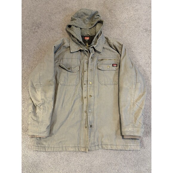 Wrangler Workwear Gray Canvas Distressed Hooded Jacket Size Men's Large - Picture 1 of 5